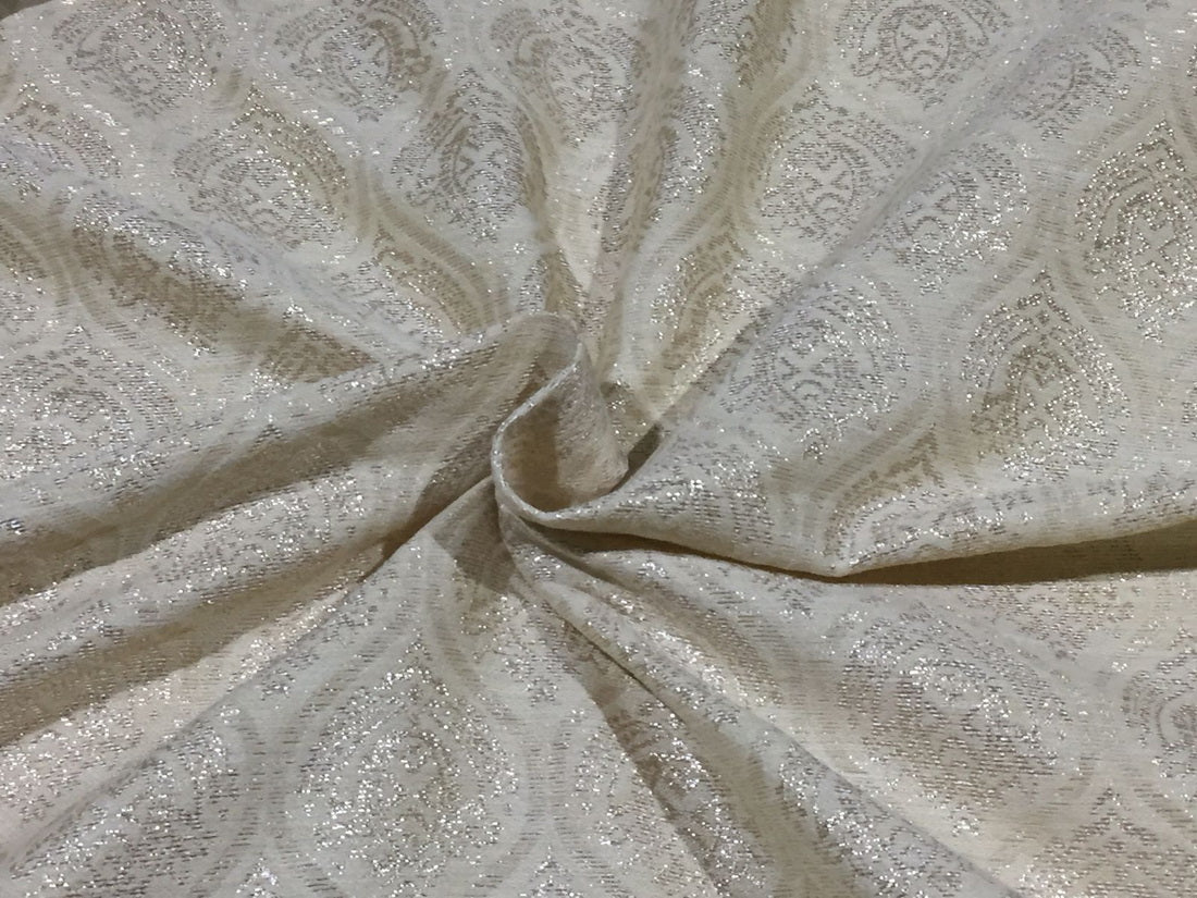Silk Brocade fabric cream x metallic gold color 60" wide BRO780[2]