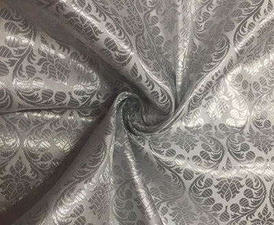 Silk Brocade fabric white ivory x metallic silver color 44"width BRO786[2]