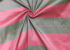 100% Pure Silk dupion PINK and GREEN stripe Fabric 54" wide DUPS69[2]