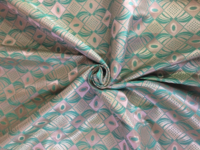 Silk Brocade fabric green x metallic silver color 44" wide BRO788[4]