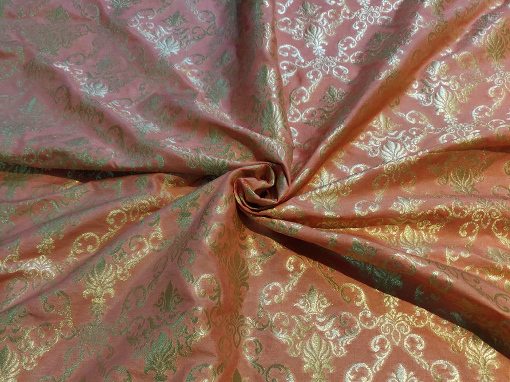 Silk Brocade fabric peach x metallic gold color 44" wide BRO790B[2]