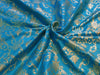 Silk Brocade fabric blue x metallic gold color 44" wide BRO790B[3]