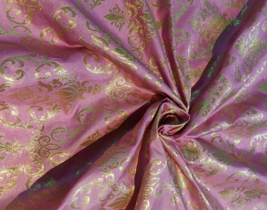 Silk Brocade fabric pink x metallic silver color 44" wide BRO790A[3]