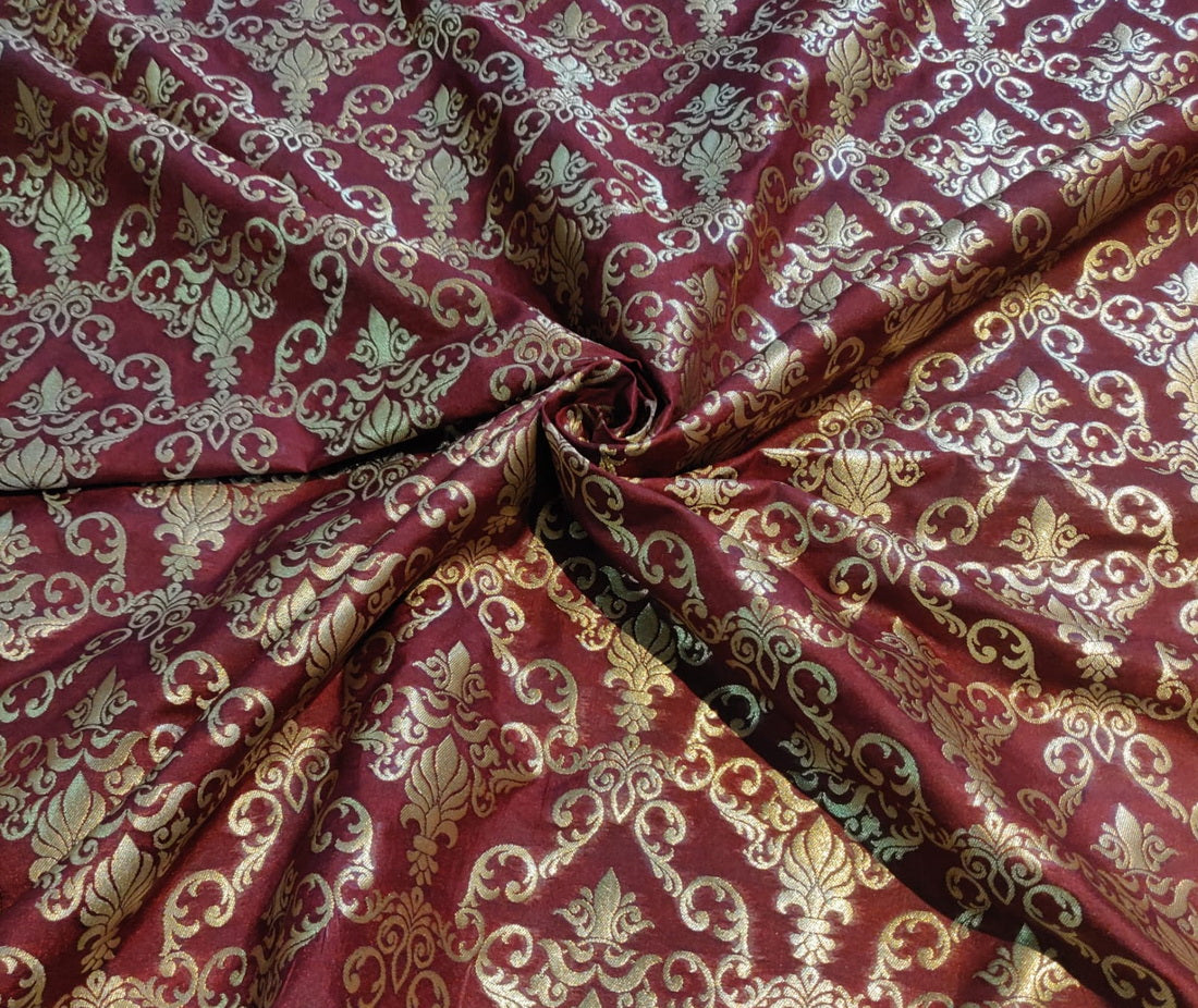 Silk Brocade fabric red x metallic gold color 44" wide BRO790B[5]