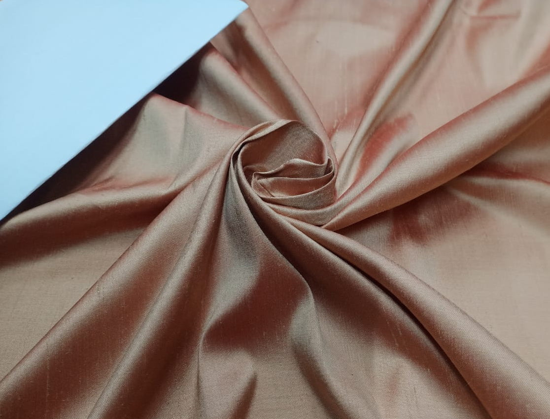 100% Pure silk dupion fabric golden yellow x pinkish orange peach color 54" wide DUP338