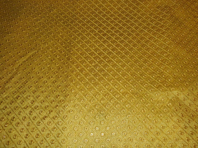 Brocade fabric intricate geometric diamond yellow color with mirror work 44" wide BRO792[2]
