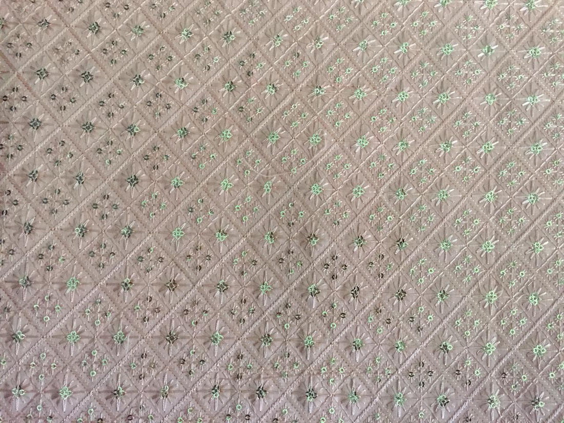 Silk Brocade fabric pastel pinkish peach intricate geometric with a hint of silver color sequins 44" wide BRO792[3]