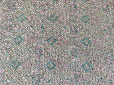 Silk Brocade fabric pastel green, blue, pink and gold color sequins embroidered 44" wide BRO791A[1]