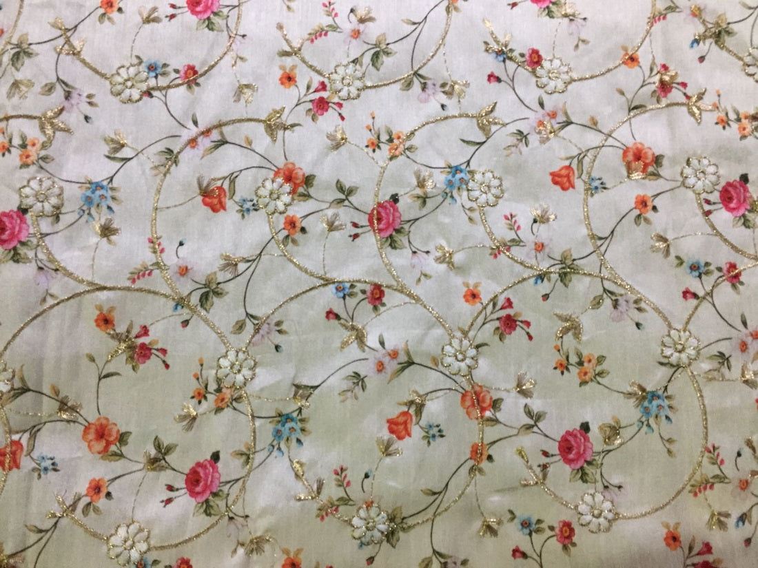 Silk Brocade fabric cream embroidered with a hint of gold color 44" wide BRO793[1]