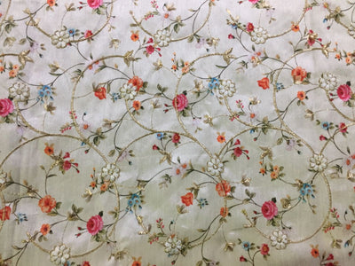 Silk Brocade fabric cream embroidered with a hint of gold color 44" wide BRO793[1]