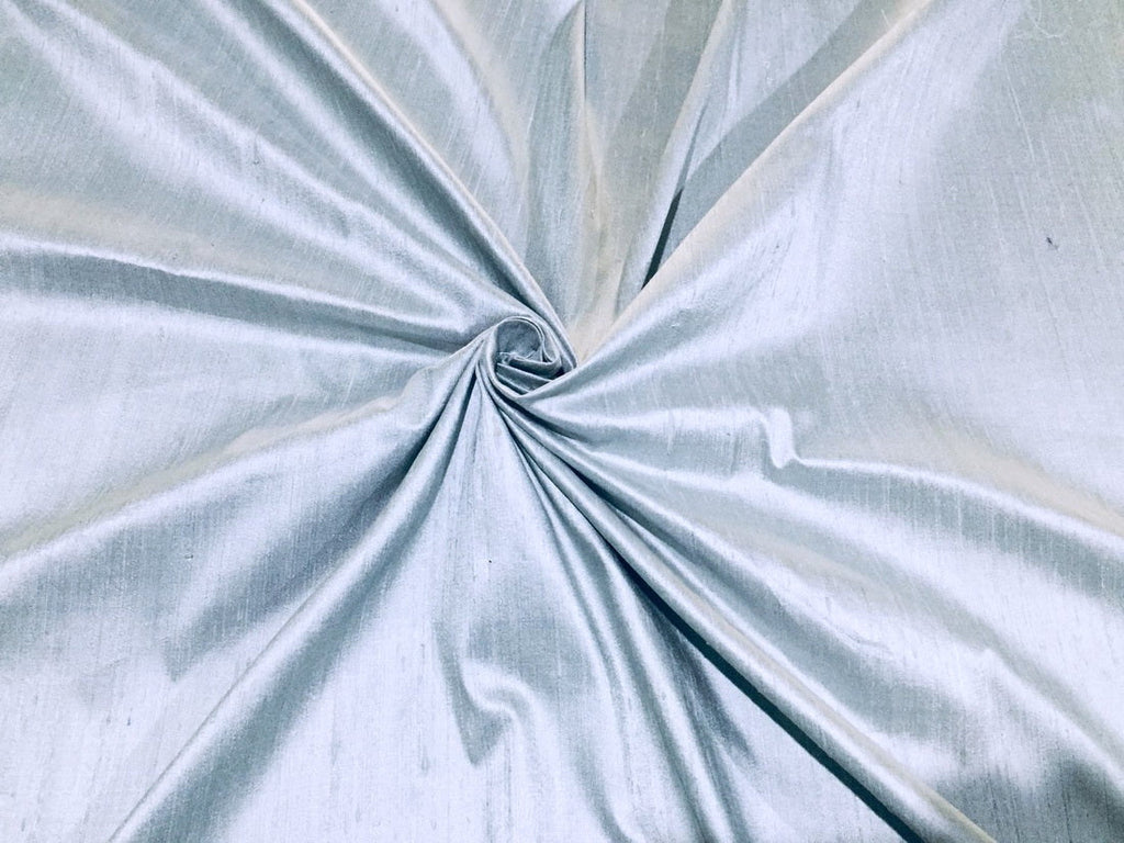 100% pure silk dupioni fabric ice blue 44&quot; wide with slubs.