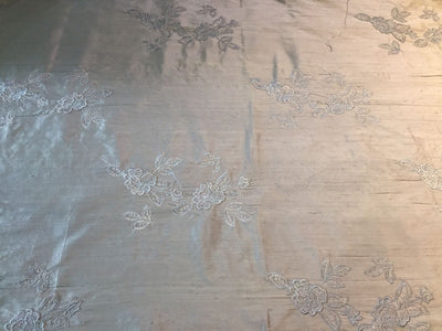 100% SILK DUPION self grey color FLORAL EMBROIDERY 54" wide