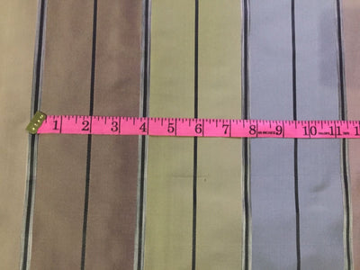 100% Silk Taffeta satin stripes fabric multi color shades of dusty green, taupe, mauves 54&quot; wide.