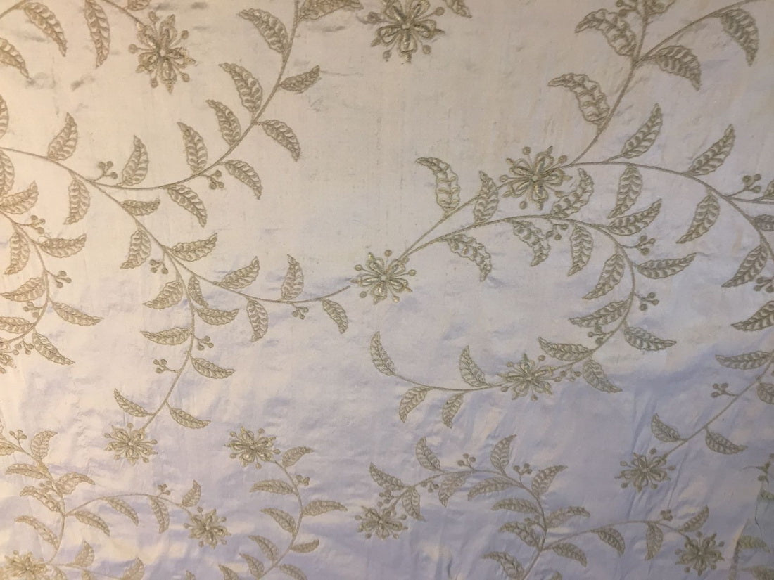 SILK DUPIONI ivory self embroidered with velvet 108" wide DUPE11