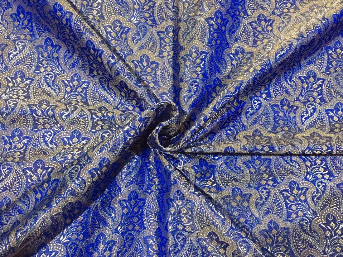 Silk Brocade fabric blue ,silver and gold color 44" wide BRO795[2]