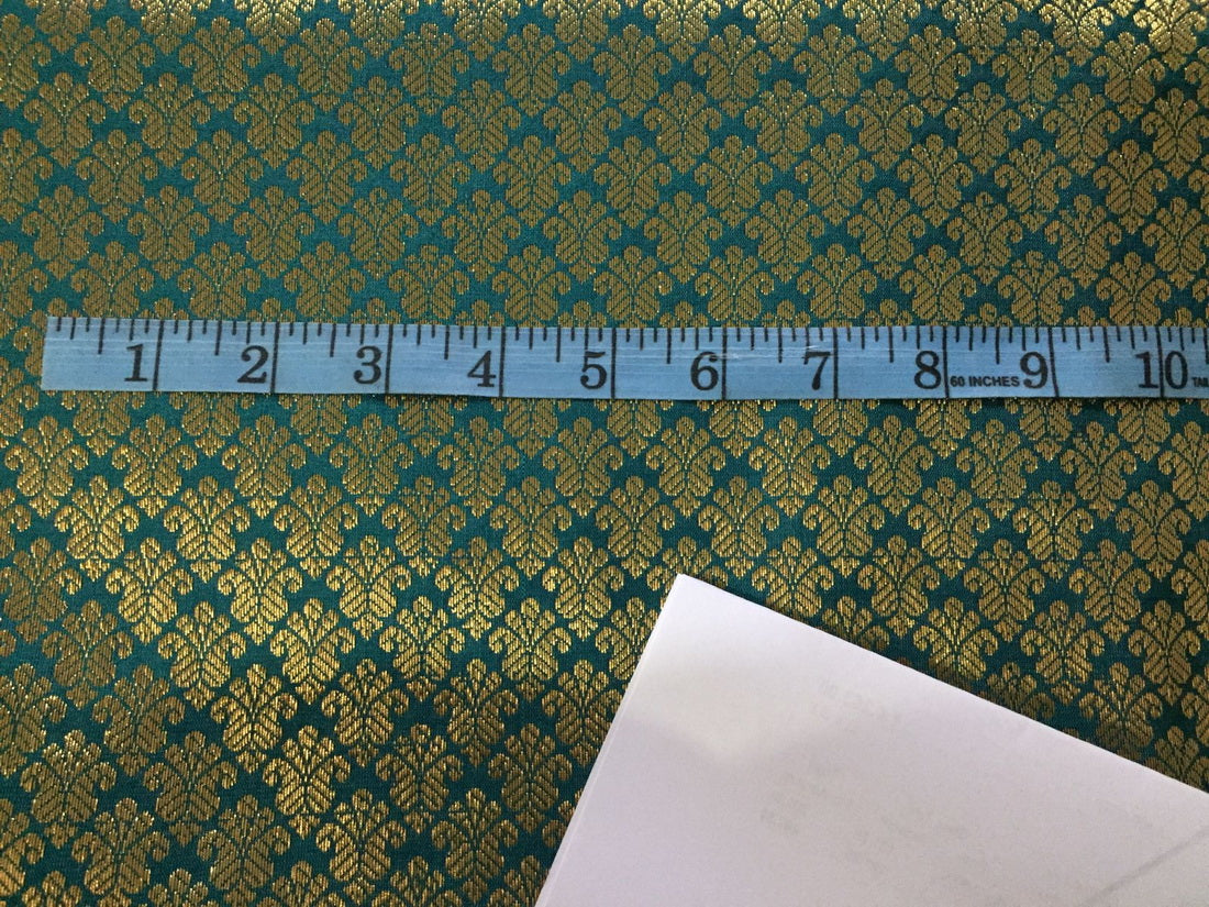 Silk Brocade fabric green and metallic gold color 44" wide BRO795[3]