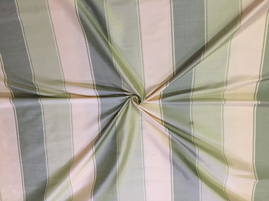 SILK DUPIONI 54&quot; ~green and gold stripes