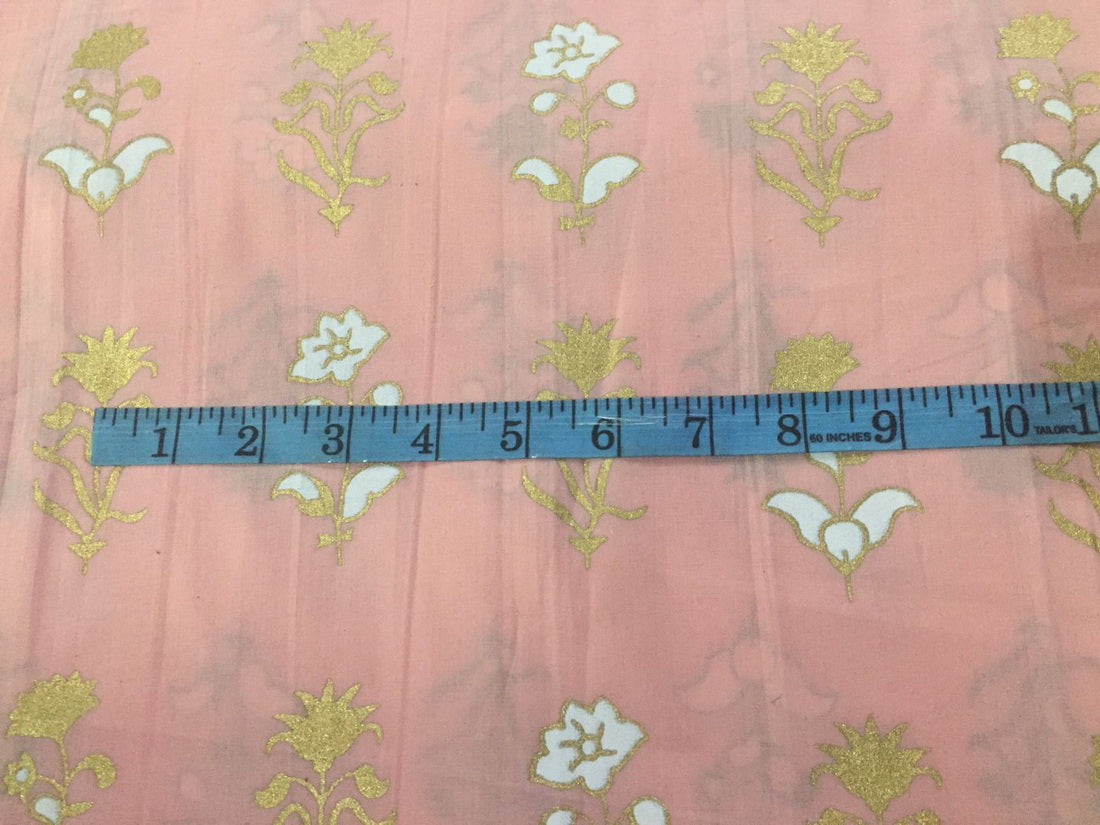 100% Cotton Printed peachy pink floral golden jacquard Fabric 44 &quot; wide