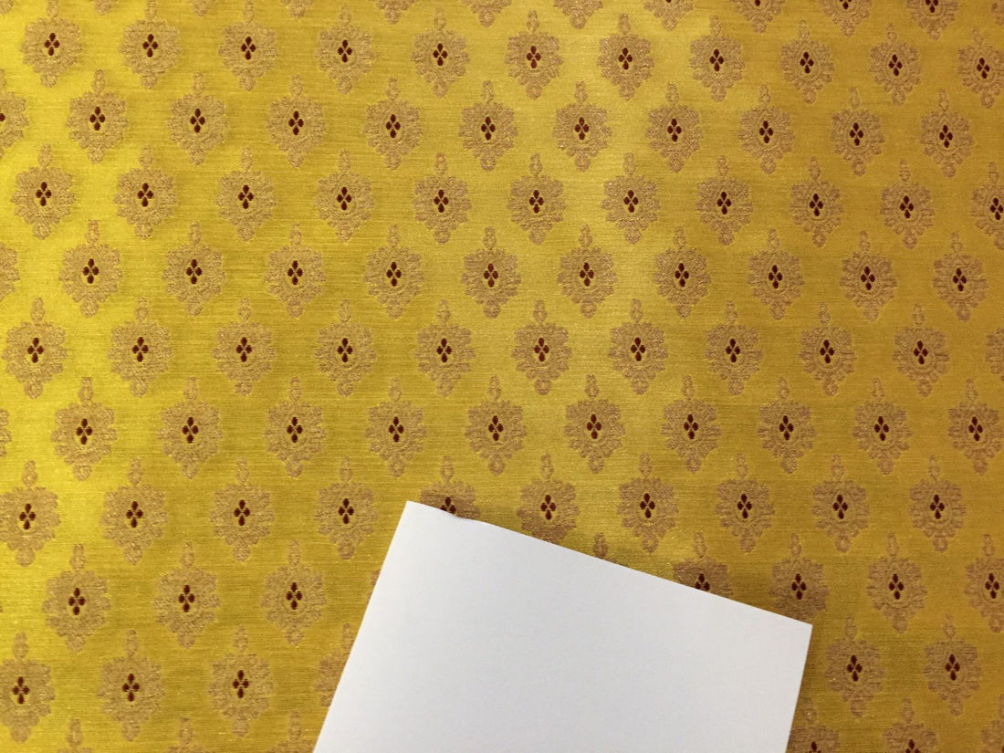 Silk Brocade fabric yellow gold ,wine x metallic gold color 58" wide BRO797[2]