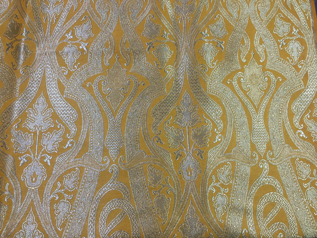 Silk Brocade fabric mango yellow x metallic gold color 44" wide BRO799[1]