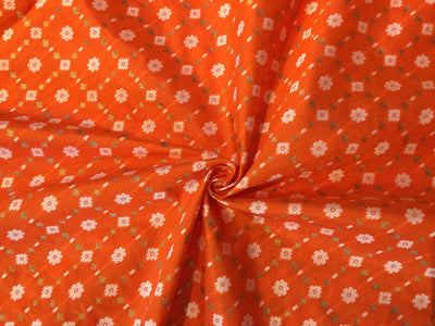 Silk Brocade fabric orange ,ivory x metallic gold color 58" wide BRO798[2]