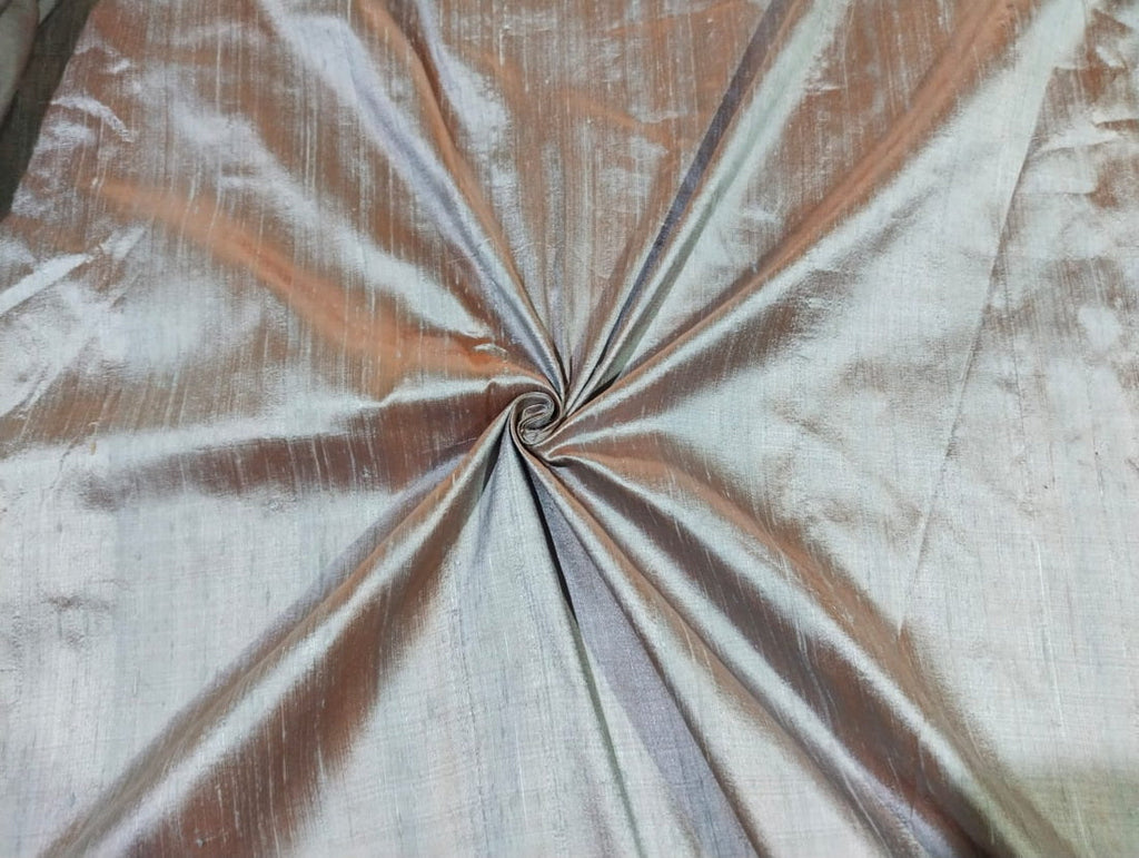 100% pure silk dupioni fabric blue x peach 54" wide with slubs