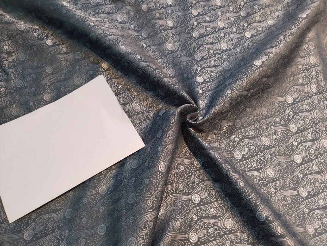 Silk Brocade fabric silver blue x metallic silver color 58" wide BRO800[3]