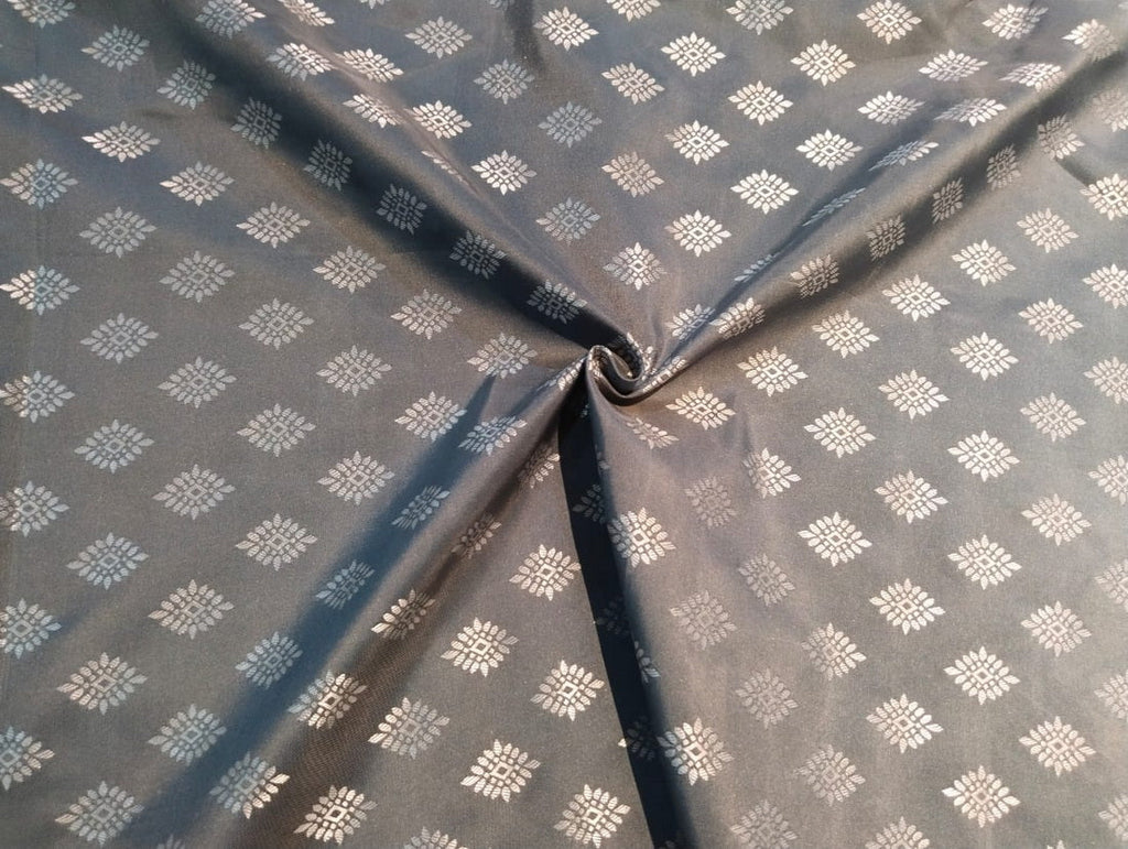 Silk Brocade fabric grey x metallic silver color 58" wide BRO800[2]