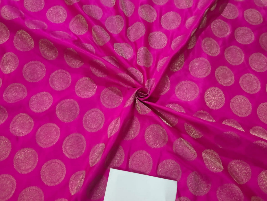Silk Brocade fabric bright pink x metallic gold 44" wide BRO215[5]