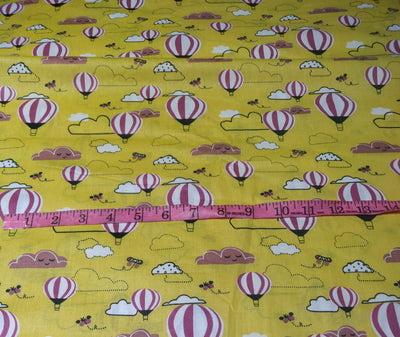 COTTON POPLIN CUTE HOT AIR BALOON WITH CLOUD & WIND~ 58&quot; wide