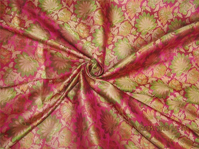 Silk Brocade fabric pink, green &amp; gold 44&quot;