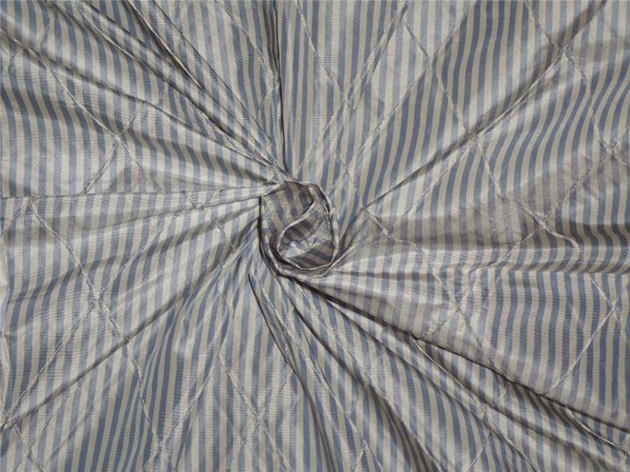 100% silk tafetta blue and ivory stripe with pintucks 5.45 yards TAFSJ22[2]