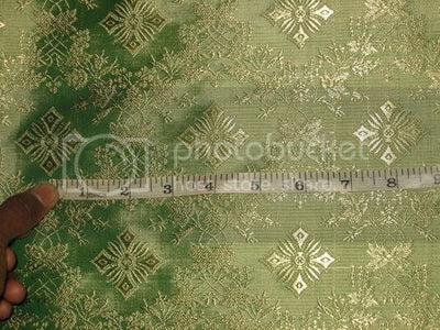 SILK BROCADE FABRIC Emerald Green &amp; Gold colour 44" wide BRO170[2]