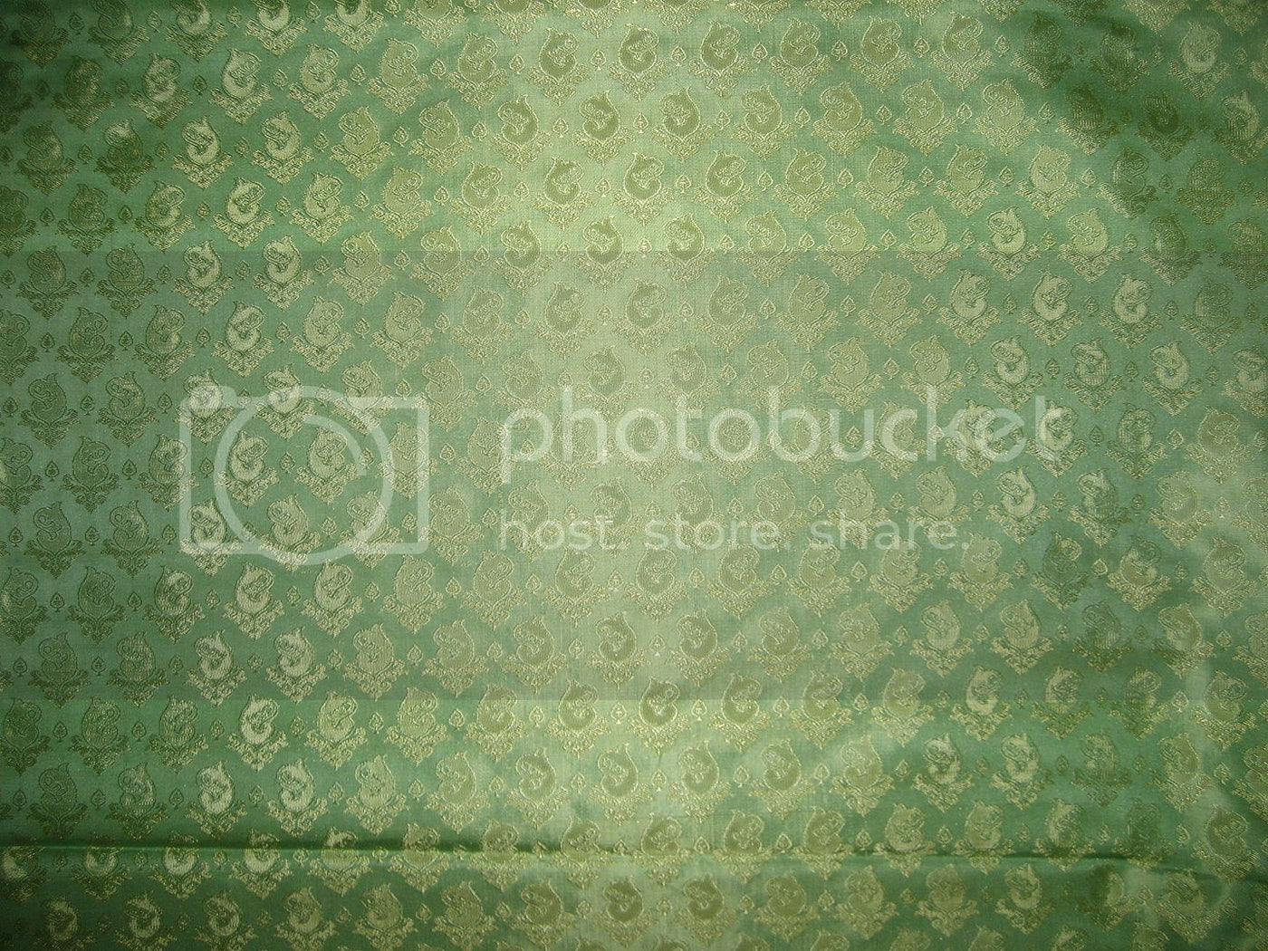 Pure SILK BROCADE FABRIC Sea Green &amp; Gold colour 44" wide BRO170[3]