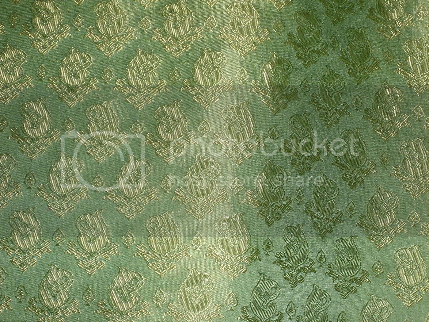 Pure SILK BROCADE FABRIC Sea Green &amp; Gold colour 44" wide BRO170[3]