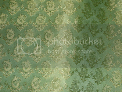 Pure SILK BROCADE FABRIC Sea Green &amp; Gold colour 44" wide BRO170[3]