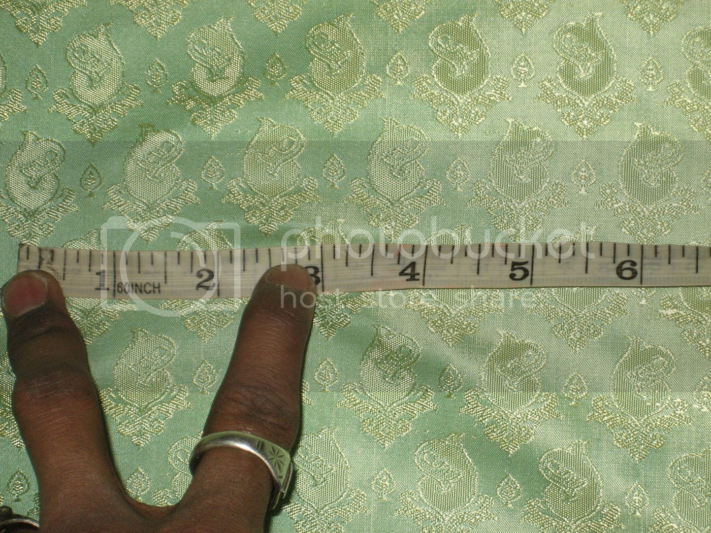 Pure SILK BROCADE FABRIC Sea Green &amp; Gold colour 44" wide BRO170[3]
