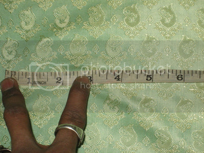 Pure SILK BROCADE FABRIC Sea Green &amp; Gold colour 44" wide BRO170[3]
