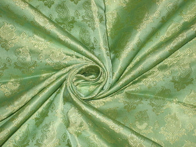 Pure SILK BROCADE FABRIC Sea Green &amp; Gold colour 44" wide BRO170[3]