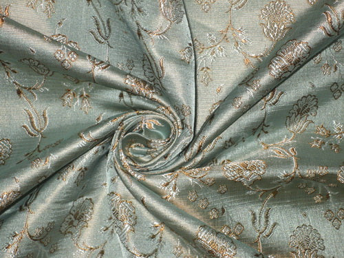 Silk Brocade fabric Icy Blue &amp; Golden Brown 44" wide BRO141[4] available for bulk preorder