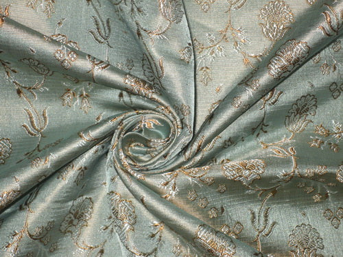 100% PURE Silk Brocade fabric Icy Blue &Golden Brown colour 44" wide BRO141[4]