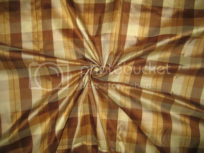 Silk Dupioni Shades of Brown & Cream color plaids Fabric