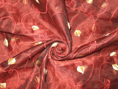 100% SILK ORGANZA FABRIC Wine Red COLOR embroidered 44&quot; wide [3204]