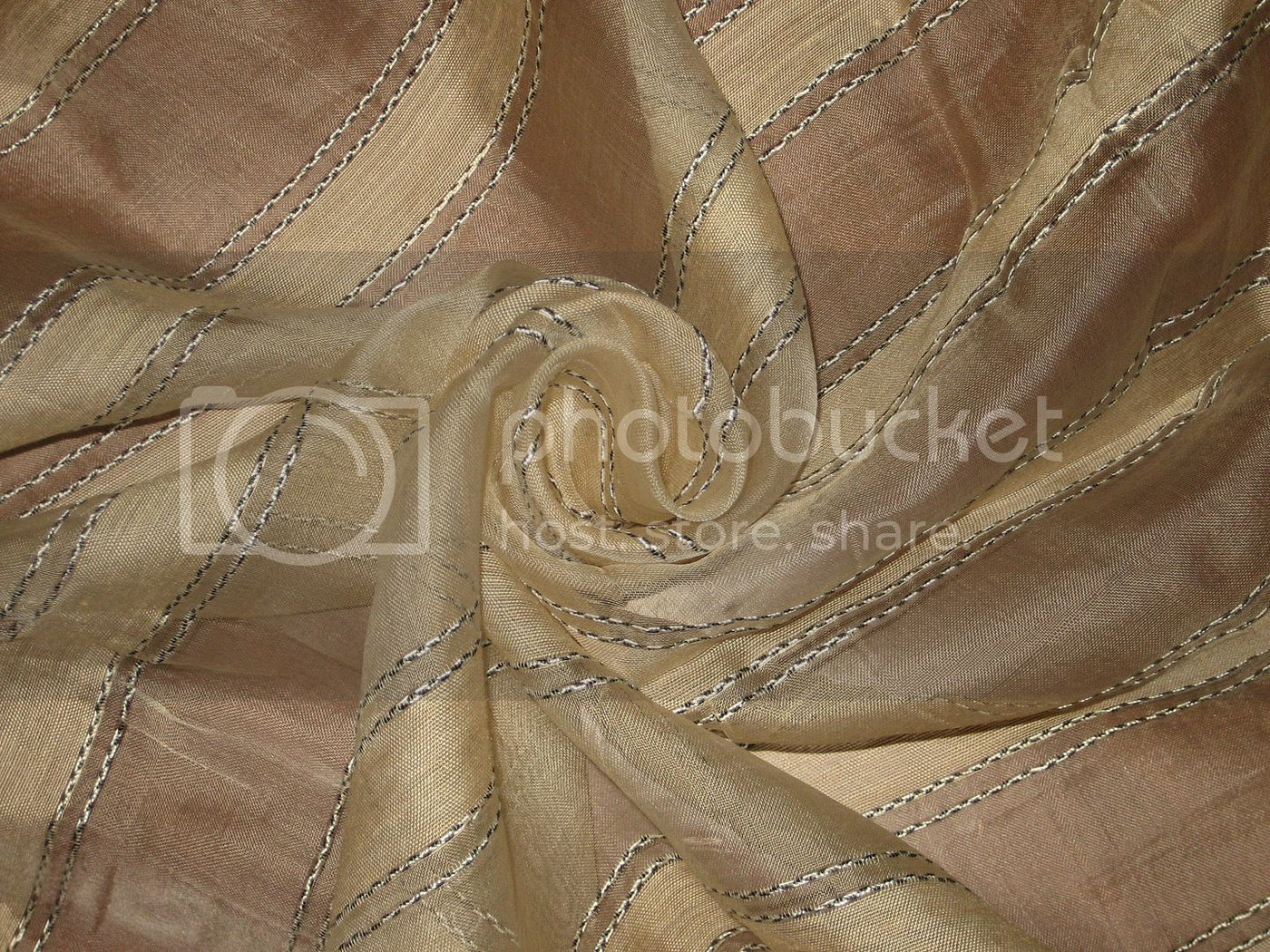 IVORY SILK ORGANZA FABRIC 44&quot; ROPE STRIPES [8270]
