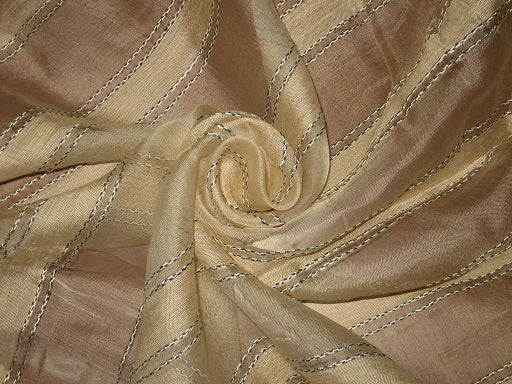 IVORY SILK ORGANZA FABRIC 44&quot; ROPE STRIPES [8270]