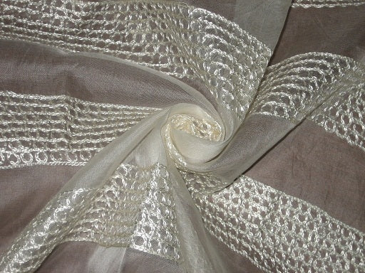100 % SILK ORGANZA FABRIC Ivory COLOUR EMBROIDERED Semi Sheer 44" wide [3197]