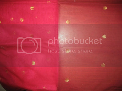 Dark Pink WEDDING SILK TULLE GOLD BORDER &amp; GOLD POLKA DOTS FABRIC [3229]