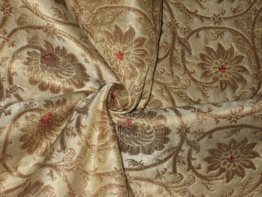 Silk Brocade Fabric Red,Metallic Gold &amp; Gold 36" wide BRO180[1]