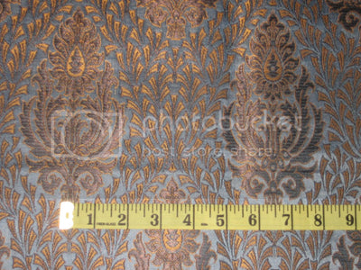 Silk Brocade Fabric Slate Blue &amp; Mustard Gold 36" wide BRO180[4] available for bulk preorder