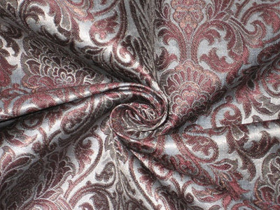 Silk Brocade Fabric Greyish Blue,Metallic &amp; Aubergine 36" wide BRO180[3] available for bulk preorder